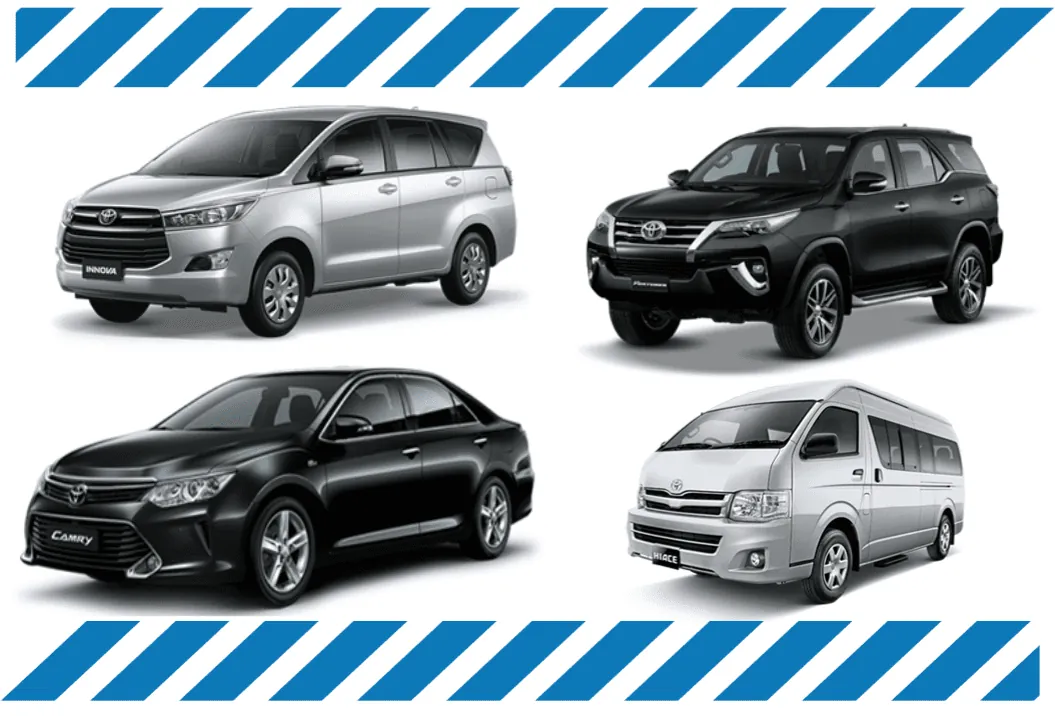 Kim Pattaya Taxi fleet: Toyota Camry, Innova, Fortuner and Commuter van